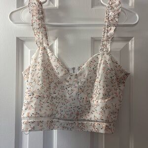 Kendall & Kylie Cream Ruffled Sleeveless Crop Tank Top